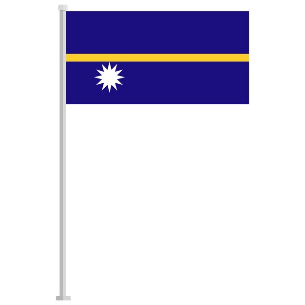 Bandera de Nauru con un ícono plano de poste plateado aislado sobre un fondo blanco