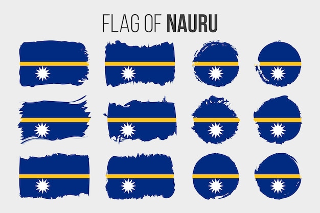 Bandera de Nauru Trazo de pincel de ilustración y banderas grunge de Nauru aislado en blanco