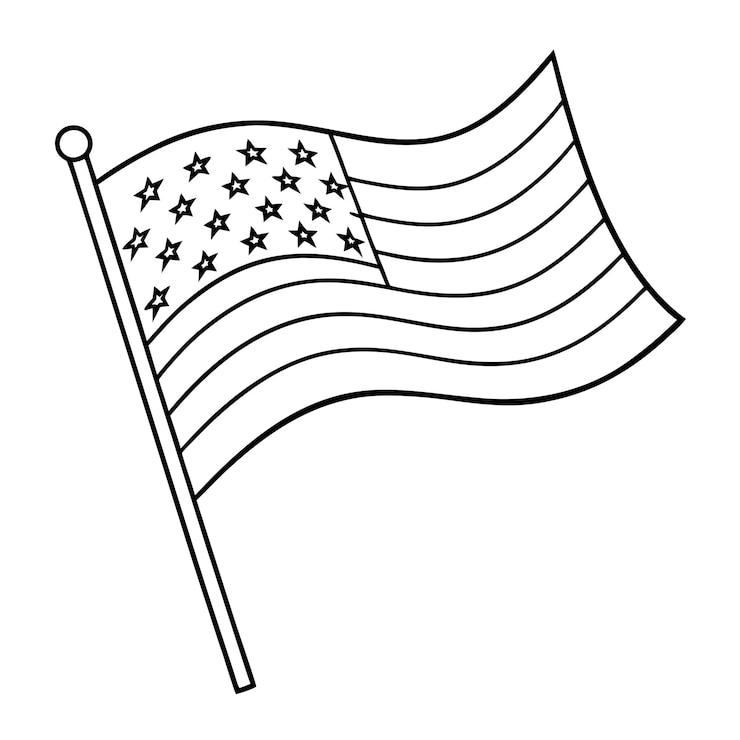 Vector bandera negra y blanca de los estados unidos de américa página de libro de colorear de la bandera de los ee.uu. para bebé
