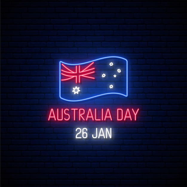 Bandera de neón del día de Australia.