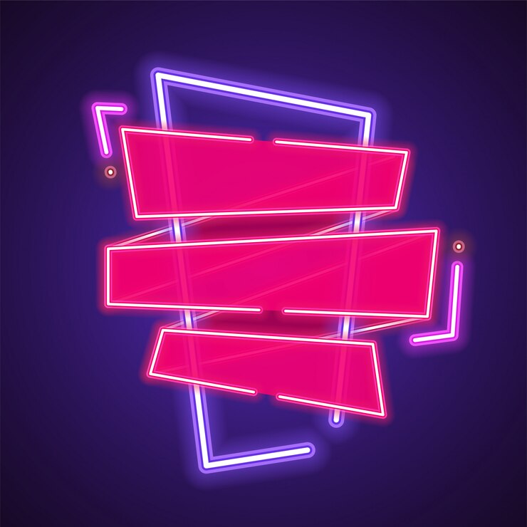 Vector bandera de neón púrpura y cinta rosa.