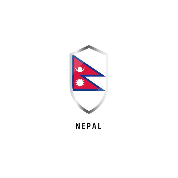 Bandera de nepal con ilustración de vector plano de icono de forma de escudo