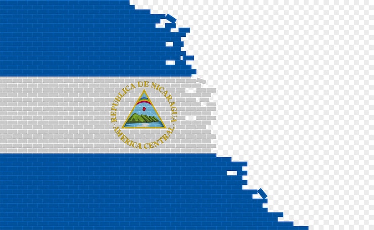 Vector bandera de nicaragua en la pared de ladrillos rotos. campo de bandera vacío de otro país. comparación de países.