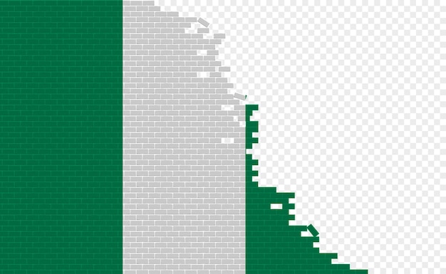 Bandera de nigeria en la pared de ladrillos rotos. Campo de bandera vacío de otro país. Comparación de países.