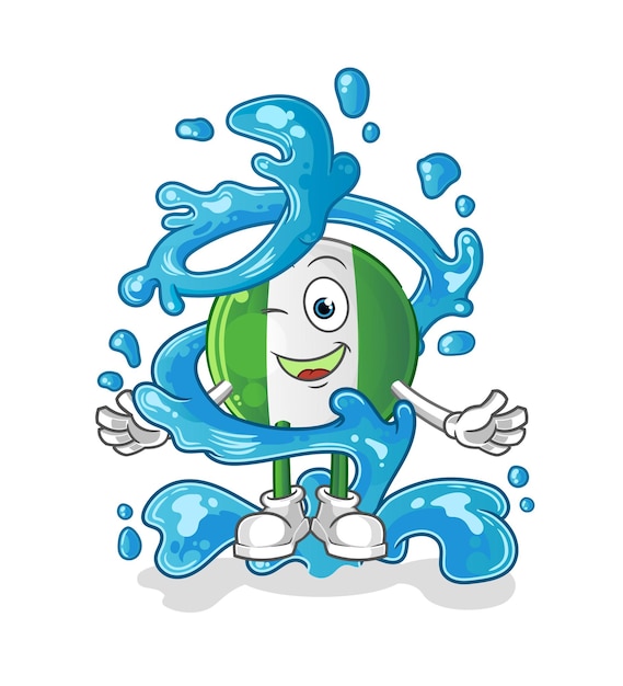 Bandera nigeriana fresca con vector de dibujos animados de mascota de agua