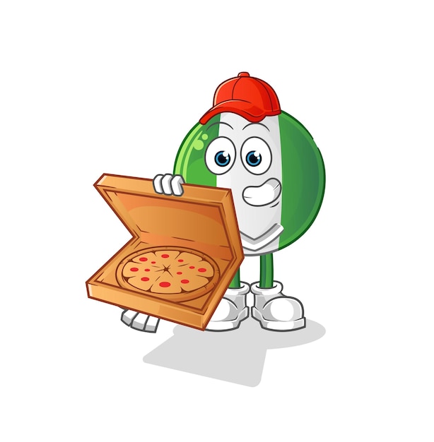 Bandera nigeriana pizza repartidor vector personaje de dibujos animados