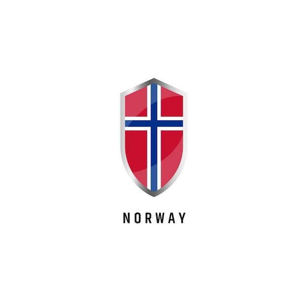 Bandera de noruega con icono de forma de escudo ilustración vectorial plana