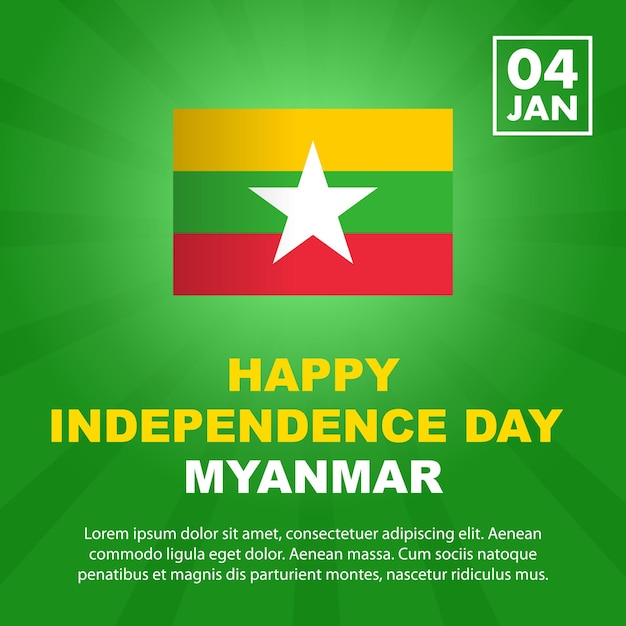 Bandera o tarjeta del día de la independencia de Myanmar Square con lugar para el texto Concepto de vacaciones