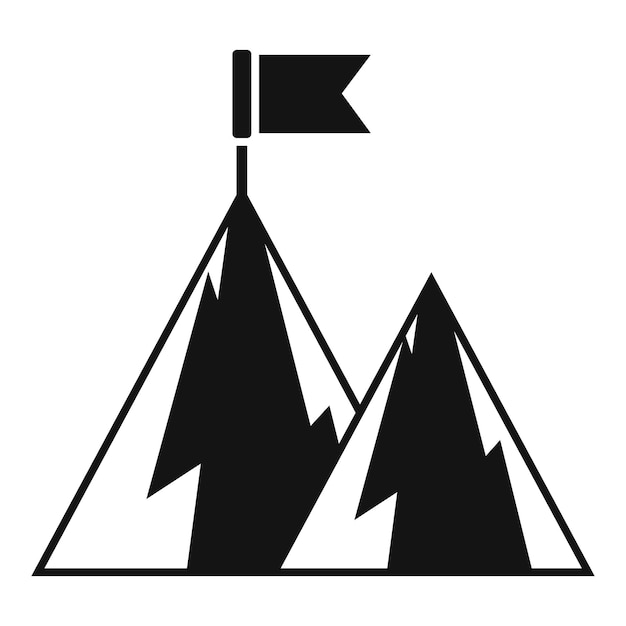 Bandera de objetivo en icono de montaña vector simple Ascenso de carrera Éxito de objetivo