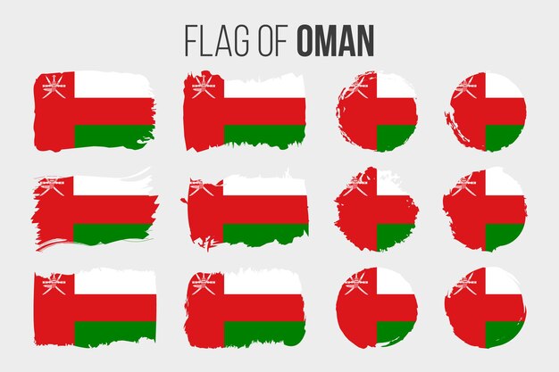 Bandera de Omán Trazo de pincel de ilustración y banderas grunge de Omán aislado en blanco