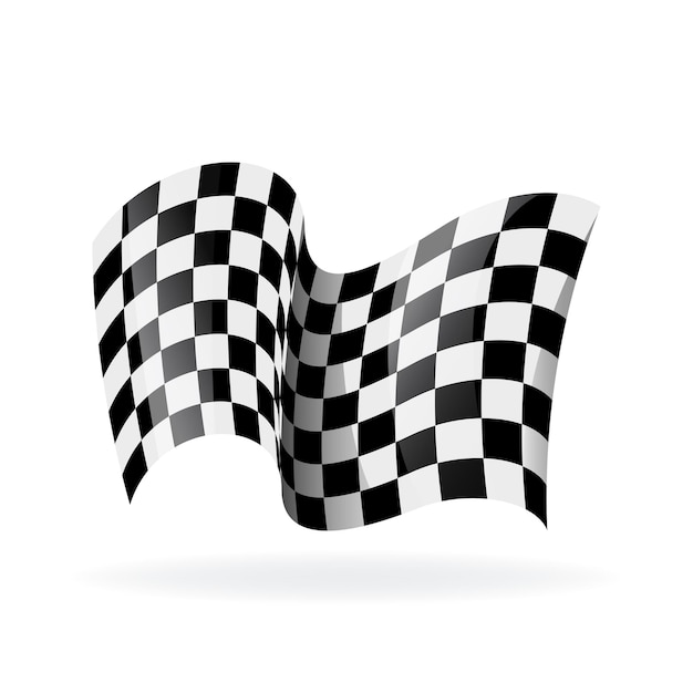 Bandera ondeante de carreras a cuadros. ilustración moderna. banderas onduladas en blanco y negro. banderas para carreras de automóviles y carreras de motos sobre fondo blanco con sombra.