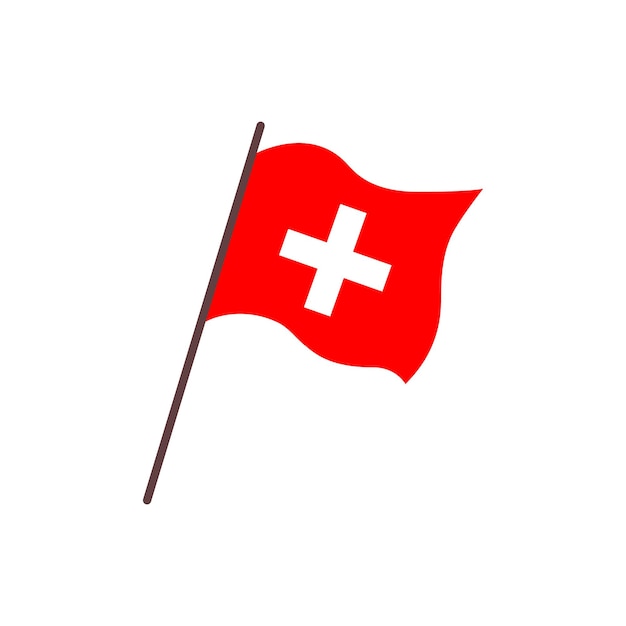 Bandera ondeante del país de Suiza Bandera roja suiza aislada con cruz blanca Ilustración plana vectorial