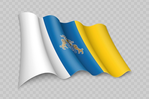 La bandera ondeante realista en 3d de las islas canarias es una región de españa