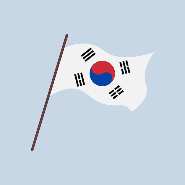 Bandera ondeante de la República de Corea Corea del Sur Bandera coreana aislada con emblema Vector ilustración plana