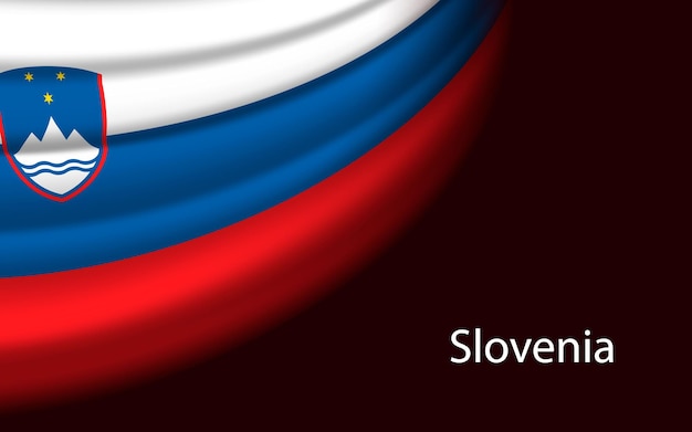 Bandera ondulada de Eslovenia sobre fondo oscuro Plantilla de vector de banner o cinta