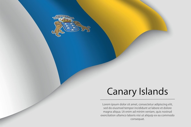 La bandera ondulada de las islas canarias es una región de españa banner o plantilla de vector de cinta