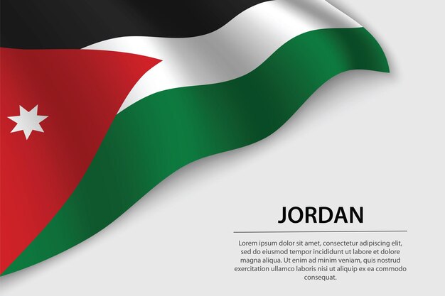 Bandera ondulada de Jordania sobre fondo blanco Plantilla de vector de banner o cinta para el día de la independencia