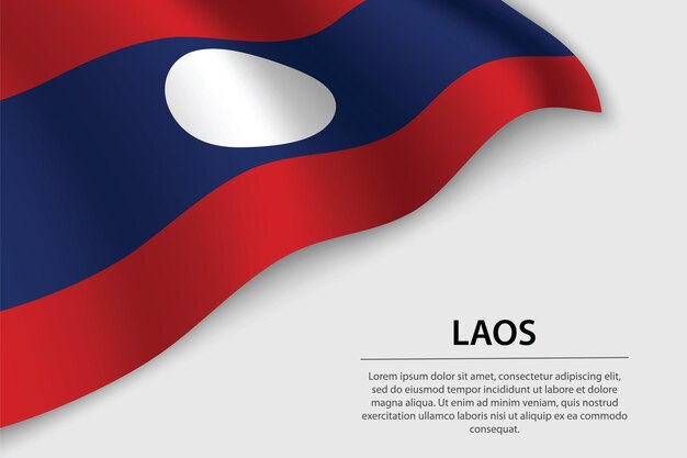 Bandera ondulada de Laos sobre fondo blanco Plantilla de vector de banner o cinta para el día de la independencia