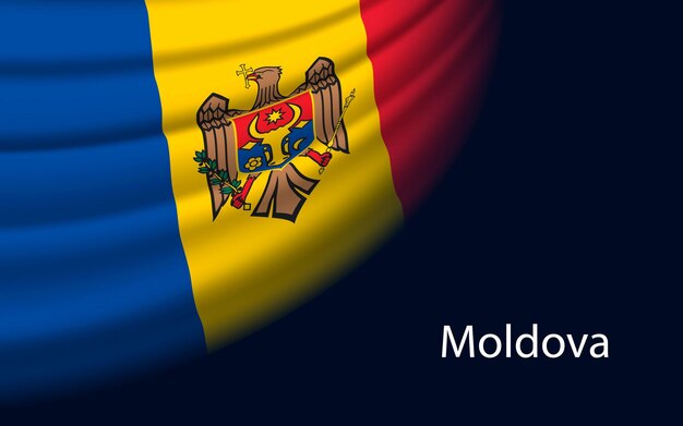 Bandera ondulada de Moldavia sobre fondo oscuro Plantilla de vector de banner o cinta