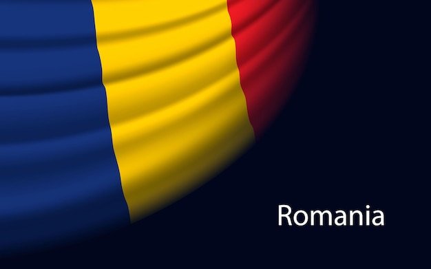 Bandera ondulada de rumania sobre fondo oscuro plantilla de vector de banner o cinta