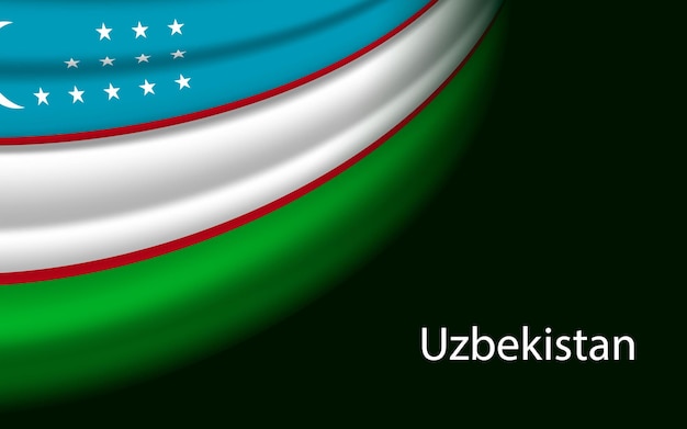 Bandera ondulada de uzbekistán sobre fondo oscuro plantilla de vector de banner o cinta