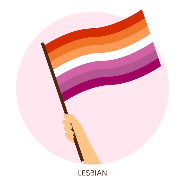 Con la bandera del orgullo lesbiano en la mano