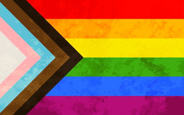 Bandera del orgullo del progreso con textura grunge, signo de comunidad LGBT