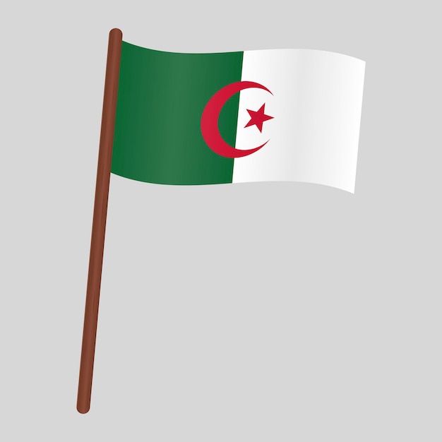 Bandera del país de Argelia. Bandera en el asta de la bandera. ilustración vectorial