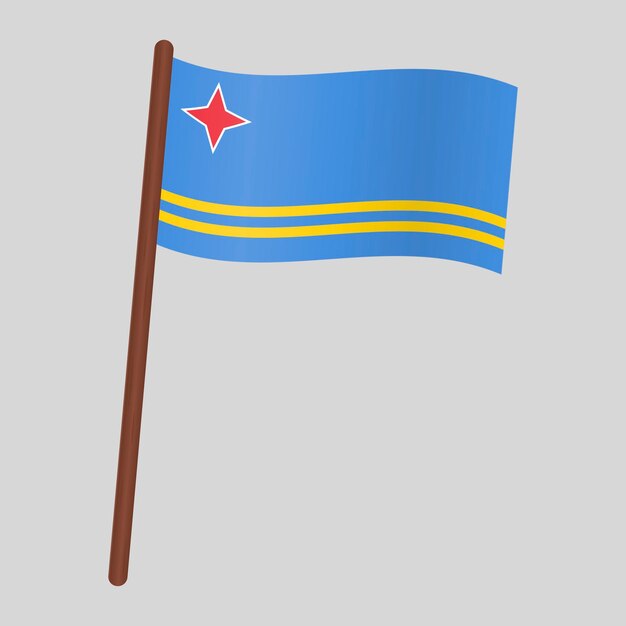 Bandera del país Aruba. Bandera en el asta de la bandera. ilustración vectorial
