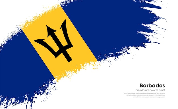 Bandera del país de Barbados en el trazo de pincel de grunge de estilo curvo con fondo