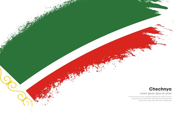 Bandera del país de Chechenia en el trazo de pincel de grunge de estilo curvo con fondo