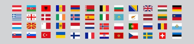 Bandera de país europeo 48 banderas nacionales Iconos de conjunto de vectores