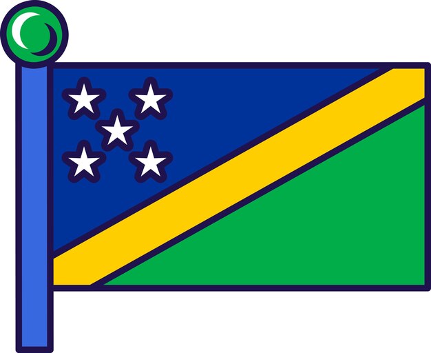 Bandera del país de las Islas Salomón en el asta de la bandera para el registro de un evento solemne que reúne a invitados extranjeros Bandera oficial de las Islas Salomón en el poste de los estados participantes Vector simple aislado en fondo blanco