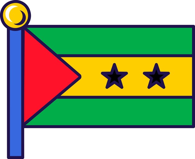 Bandera del país de Santo Tomé y Príncipe en el asta de la bandera para el registro de un evento solemne que reúne a invitados extranjeros Bandera oficial de Santo Tomé y Príncipe en el poste de los estados participantes Vector simple aislado en fondo blanco