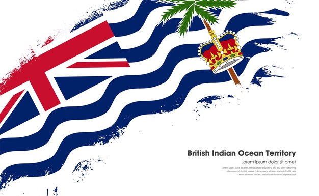 Bandera del país del Territorio Británico del Océano Índico en un trazo de pincel de estilo curvo con fondo