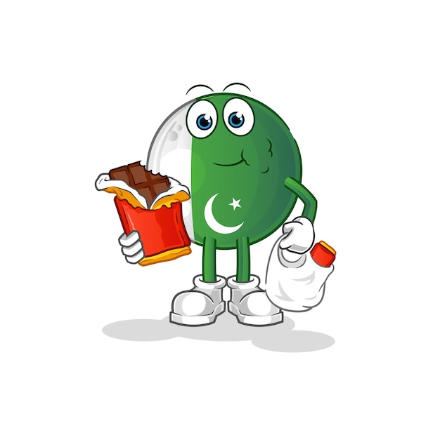 Bandera de pakistán comer vector de dibujos animados de mascota de chocolate