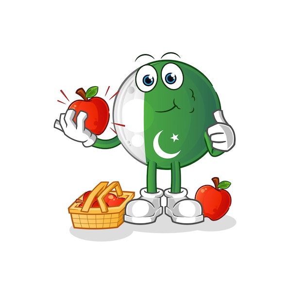 bandera de pakistán comiendo una ilustración de manzana. vector de caracteres