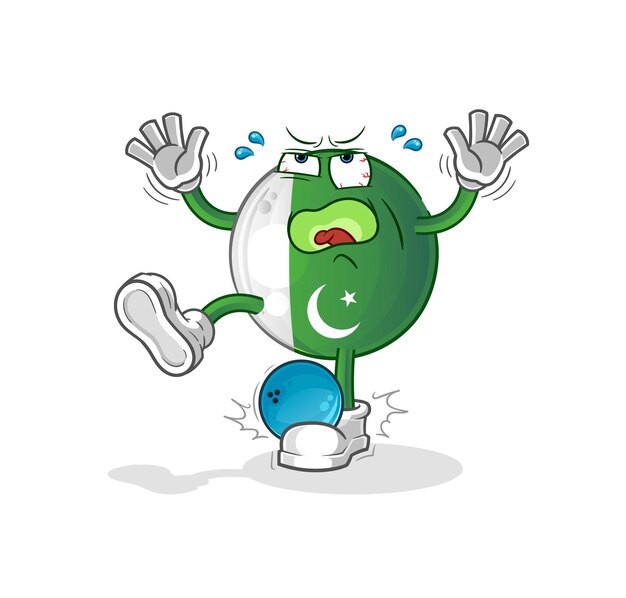 Bandera de Pakistán golpeada por dibujos animados de bolos. vector de mascota de dibujos animados