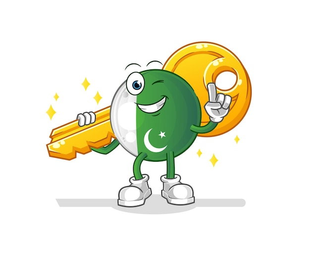 La bandera de pakistán lleva la mascota clave. vector de dibujos animados