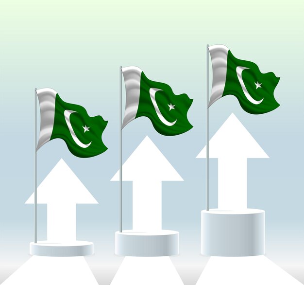 Bandera de Pakistán El país está en una tendencia alcista Asta de bandera ondeando en colores pastel modernos