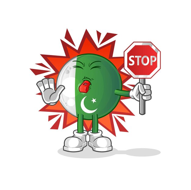 bandera de pakistán con señal de stop. vector de mascota de dibujos animados