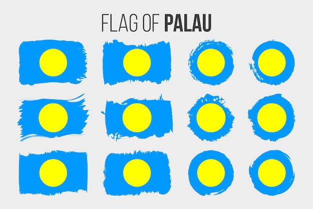 Bandera de Palau Trazo de pincel de ilustración y banderas grunge de Palau aislado en blanco
