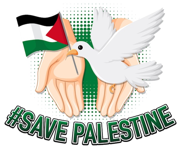 Vector bandera de palestina con una caricatura de un pájaro blanco pacífico