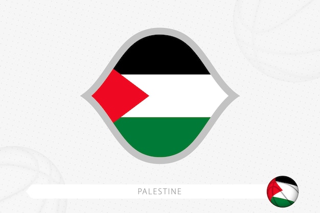 Bandera palestina para la competencia de baloncesto sobre fondo de baloncesto gris.