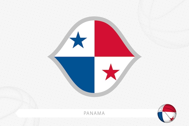 Bandera de panamá para la competencia de baloncesto sobre fondo de baloncesto gris.