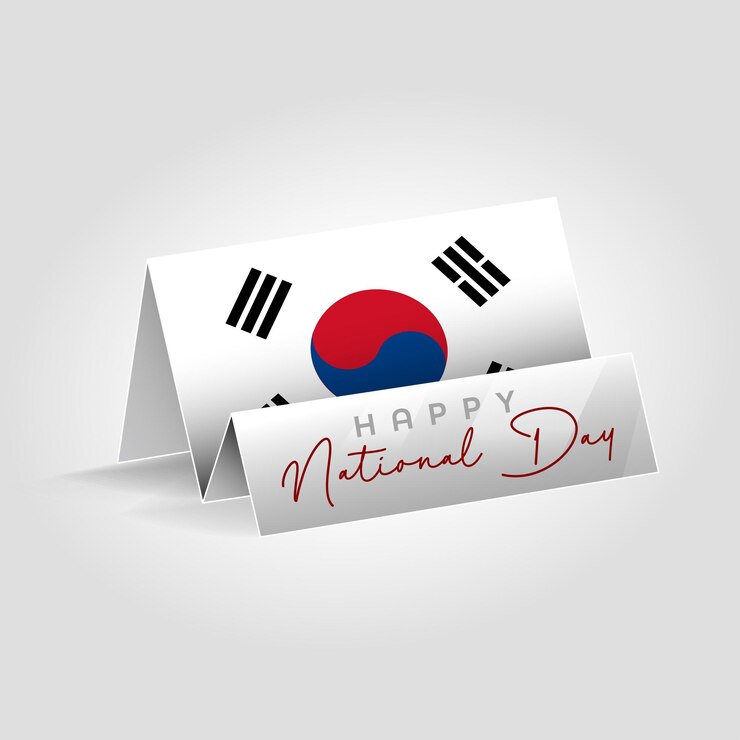 Vector bandera de papel del país de corea del sur de pie en el suelo diseño de bandera del feliz día nacional