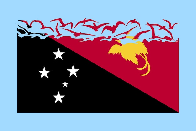 Bandera de papua nueva guinea con concepto de libertad Bandera de papua guinea transformándose en vector de pájaros voladores