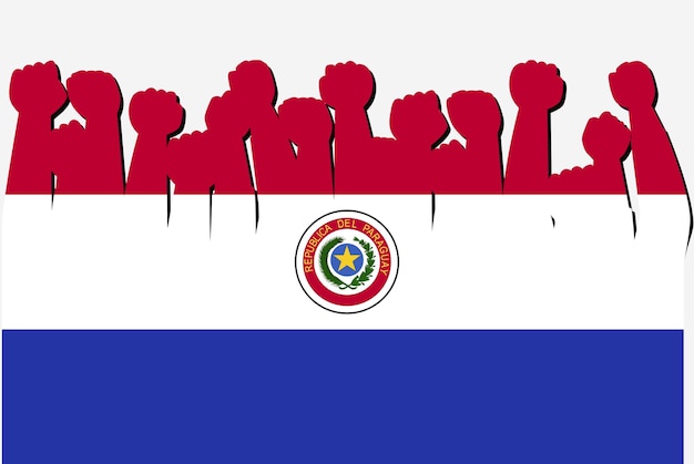 Bandera de Paraguay con manos de protesta levantadas logo de bandera de país vectorial Concepto de protesta de Paraguay