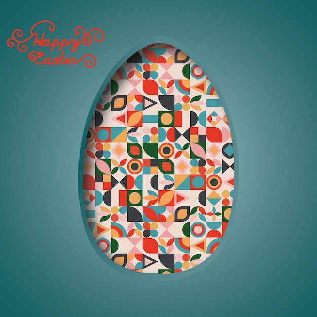 Bandera de Pascua feliz Huevos de Pascua coloridos y formas de corte de papel multicolor abstracto 3d