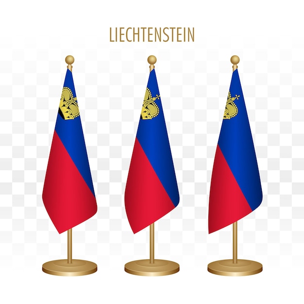 Bandera permanente de Liechtenstein ilustración vectorial 3d aislado en blanco